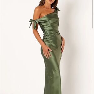 Elegant Olive Green Off-Shoulder Dress